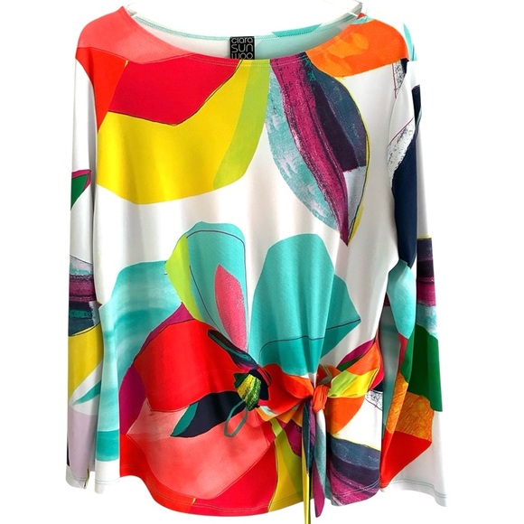 Clara Sun Woo Multicolored Floral Blouse With Knot Tie XL - Picture 1 of 6